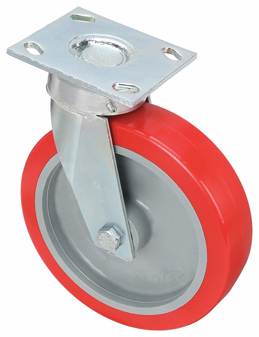 KINGPINLESS PLATE CASTER, 8 IN WHEEL DIAMETER, 880 LB, 9&frac12; IN MOUNTING H, NYTHANE