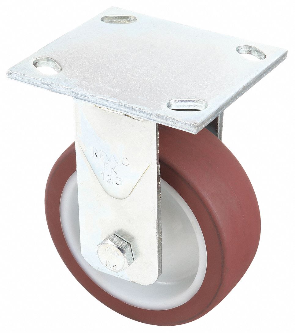 KINGPINLESS PLATE CASTER, 5 IN WHEEL DIAMETER, 550 LB, 6½ IN MOUNTING H, NYTHANE