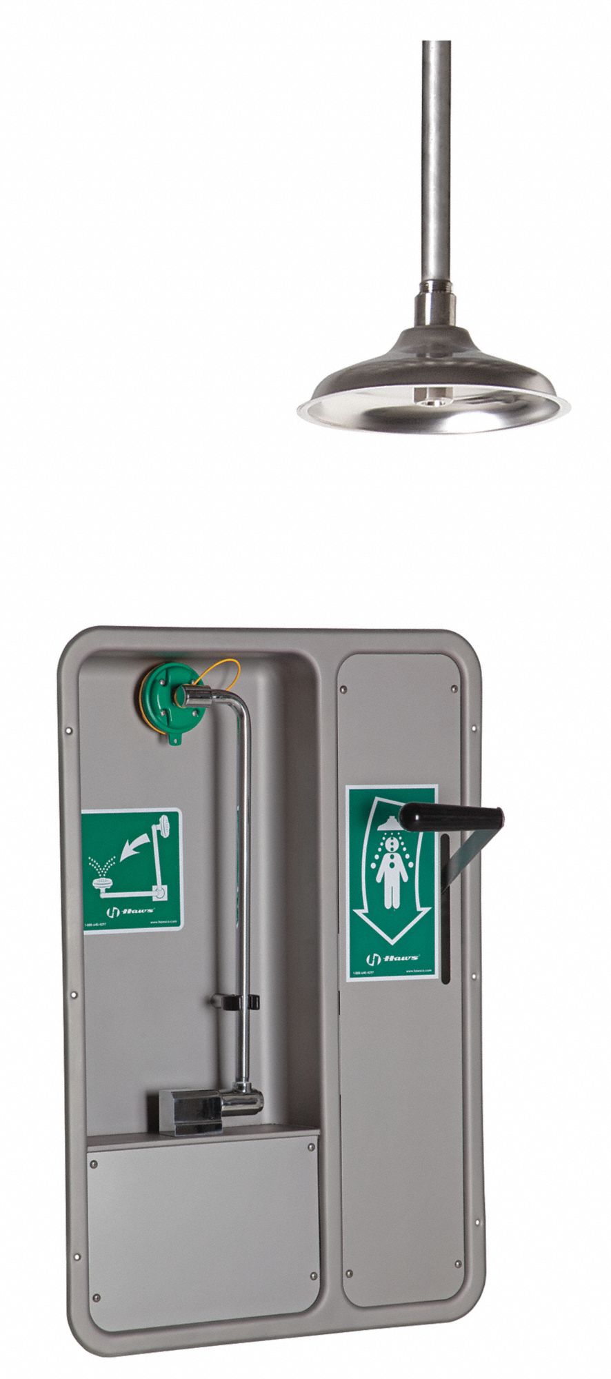 Shower with Eyewash: Ceiling (Shower)/Wall (Eyewash) Mnt, No Bowl, Stainless Steel Pipe