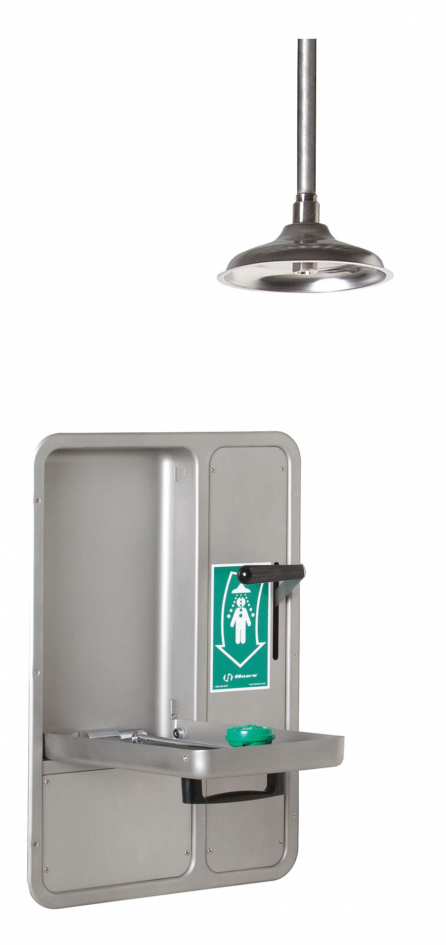 Shower with Eyewash: Ceiling (Shower)/Wall (Eyewash) Mnt, Covered, Stainless Steel Bowl