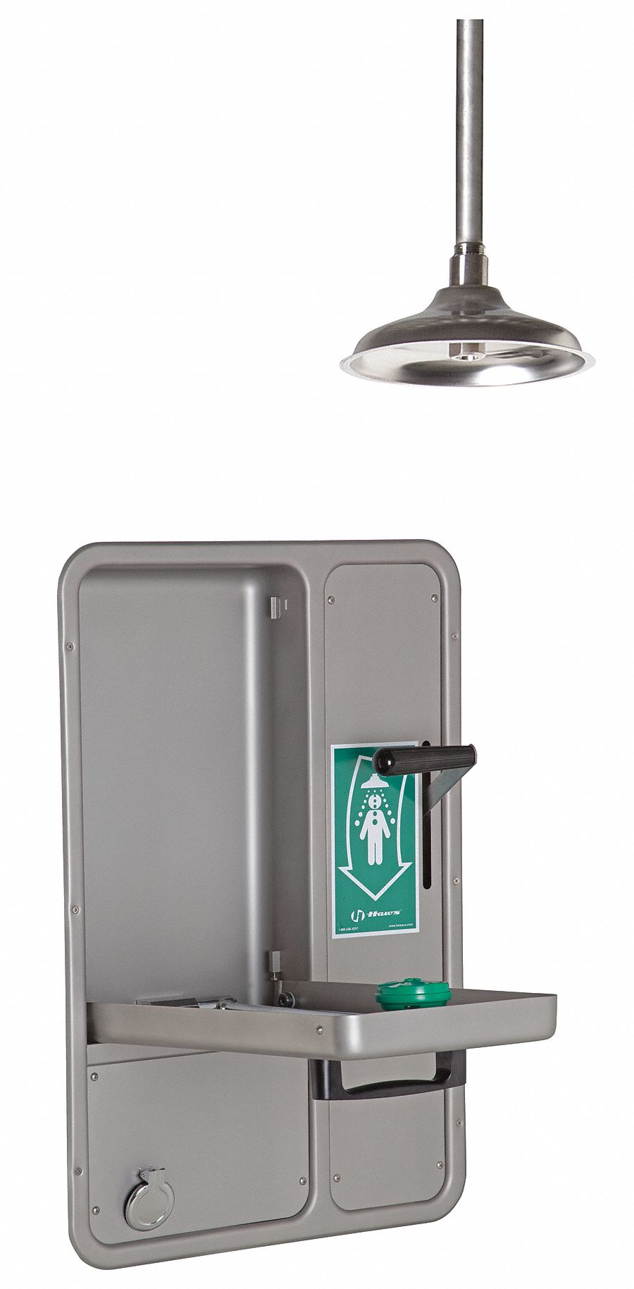 Shower with Eyewash: Ceiling (Shower)/Wall (Eyewash) Mnt, Covered, Stainless Steel Bowl