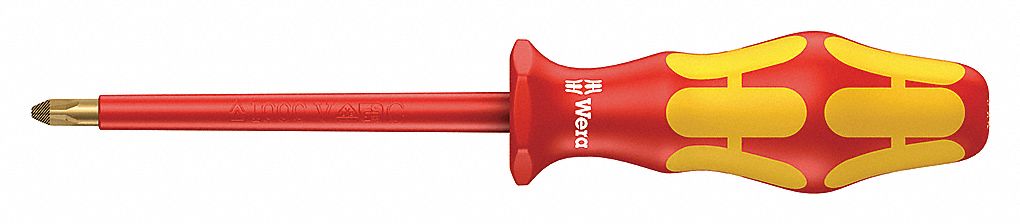 INSULATED PHILLIPS SCREWDRIVER, #0 TIP SIZE, 6 1/4 IN OVERALL L, 3 1/8 IN SHANK L