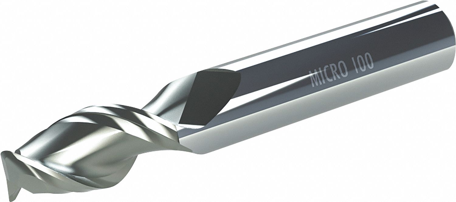 MICRO 100 Corner Radius End Mill, 1/4 in Milling Dia., Carbide, ZrN