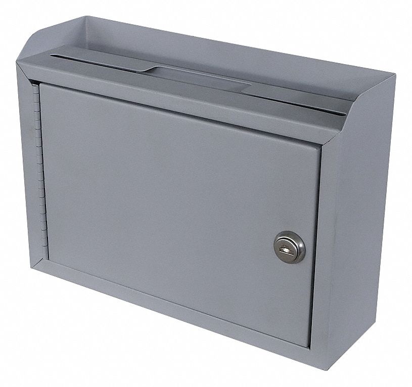 SUGGESTION BOX,STEEL,GRAY,3IN D