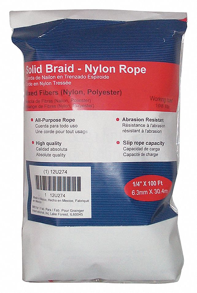 APPROVED VENDOR NYLON ROPE,DIA 1/4 IN,LENGTH 100 FT - Ropes - GGM12U274