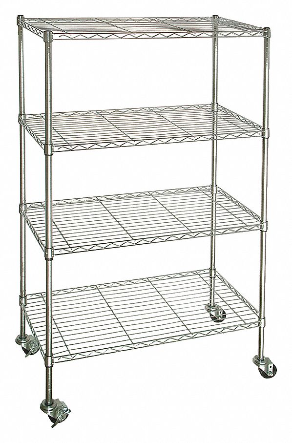 WIRE CART,4 SHELF,CHROME,36 X 18 X 6