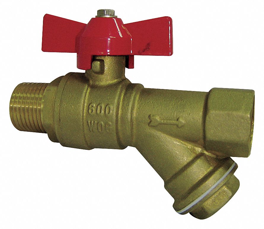 BALL VALVE W/ COMBINATION STRAINER: ½ IN NOMINAL VALVE SIZE, FORGED BRASS, TEE