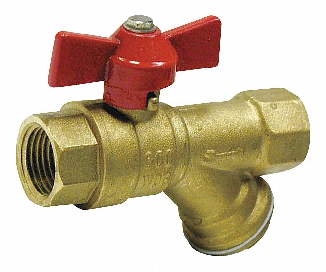 BALL VALVE W/ COMBINATION STRAINER: ½ IN NOMINAL VALVE SIZE, FORGED BRASS, TEE