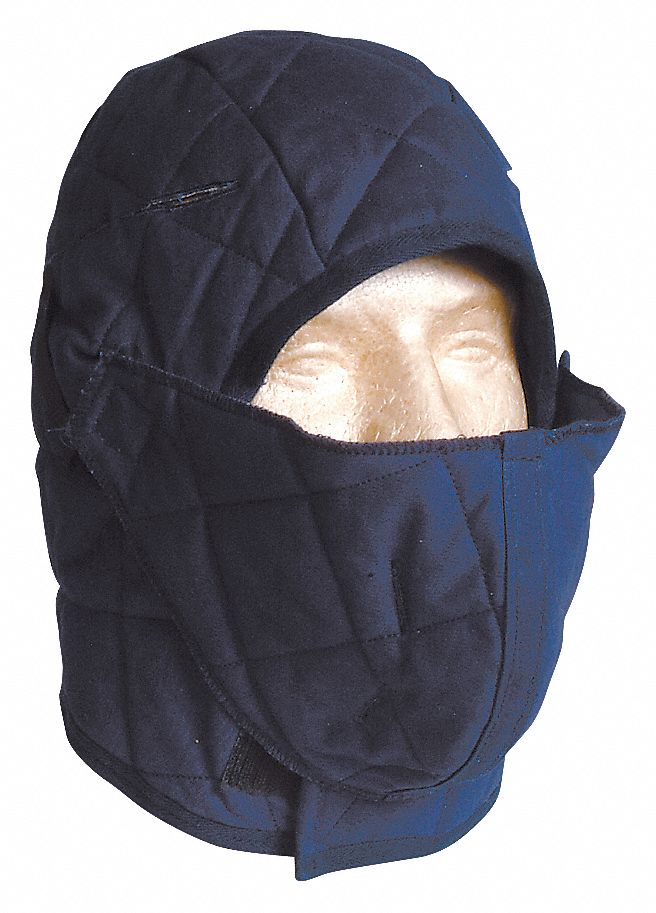 HARD HAT LINER WITH HOOD, COTTON, BLUE, UNIVERSAL, HOOK-AND-LOOP CLOSURE