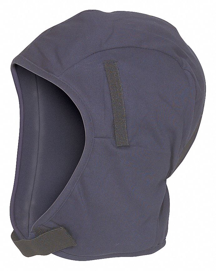 HARD HAT LINER WITH NAPE AND HOOD, COTTON, BLUE, UNIVERSAL, HOOK-AND-LOOP