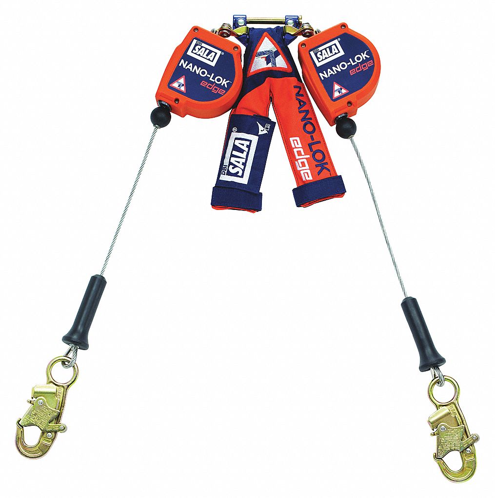 NANOLOK EDGE SELF-RETRACTING LIFELINE, CSA, 2 LEG, 310 LB CAP, HOOK, ORANGE, 8 FT, STEEL