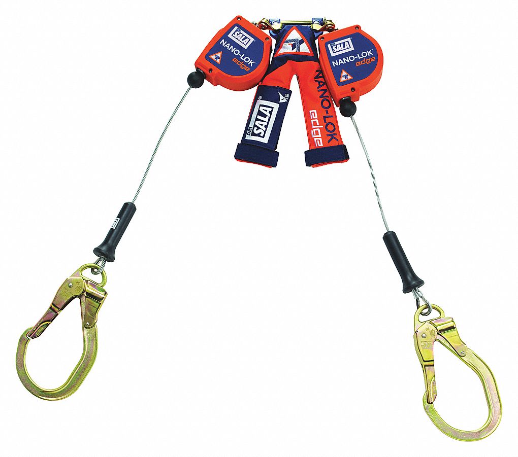 NANOLOK EDGE SELF-RETRACTING LIFELINE, CSA, 2 LEG, 310 LB CAP, REBAR HK, ORANGE, 8 FT, STEEL