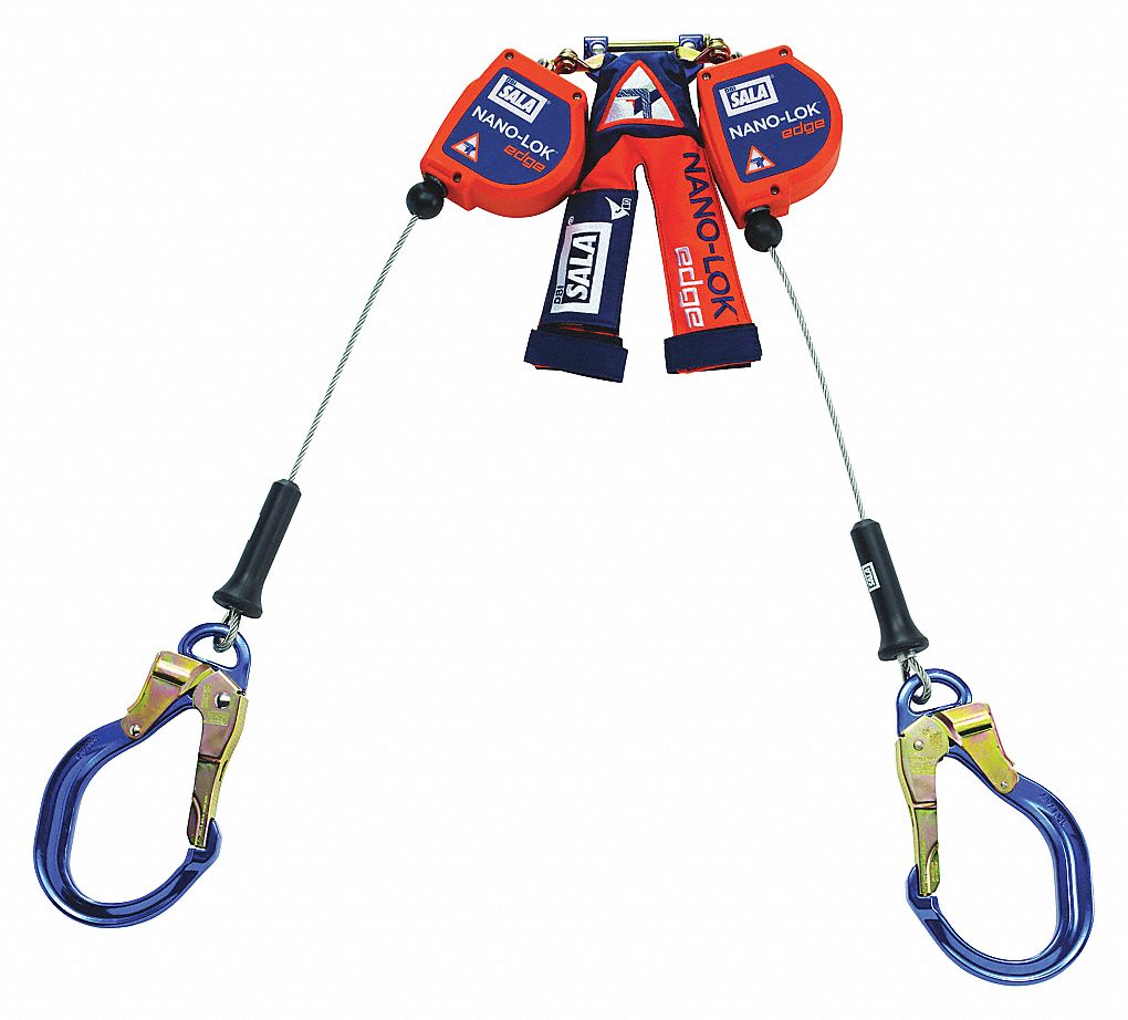 NANOLOK EDGE SELF-RETRACTING LIFELINE, CSA, 2 LEG, 310 LB CAP, REBAR HK, ORANGE, 8 FT, ALUM