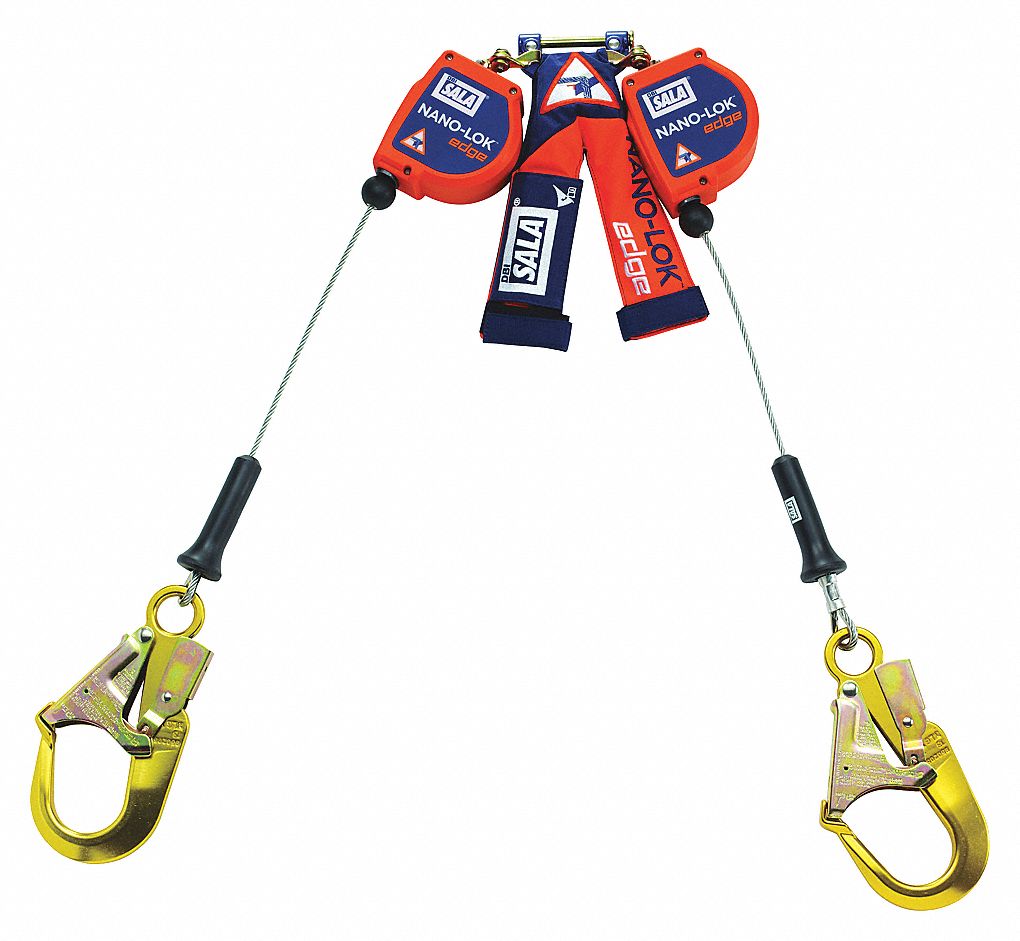 NANOLOK EDGE SELF-RETRACTING LIFELINE, CSA, 2 LEG, 310 LB CAP, REBAR HK, ORANGE, 8 FT, ALUM