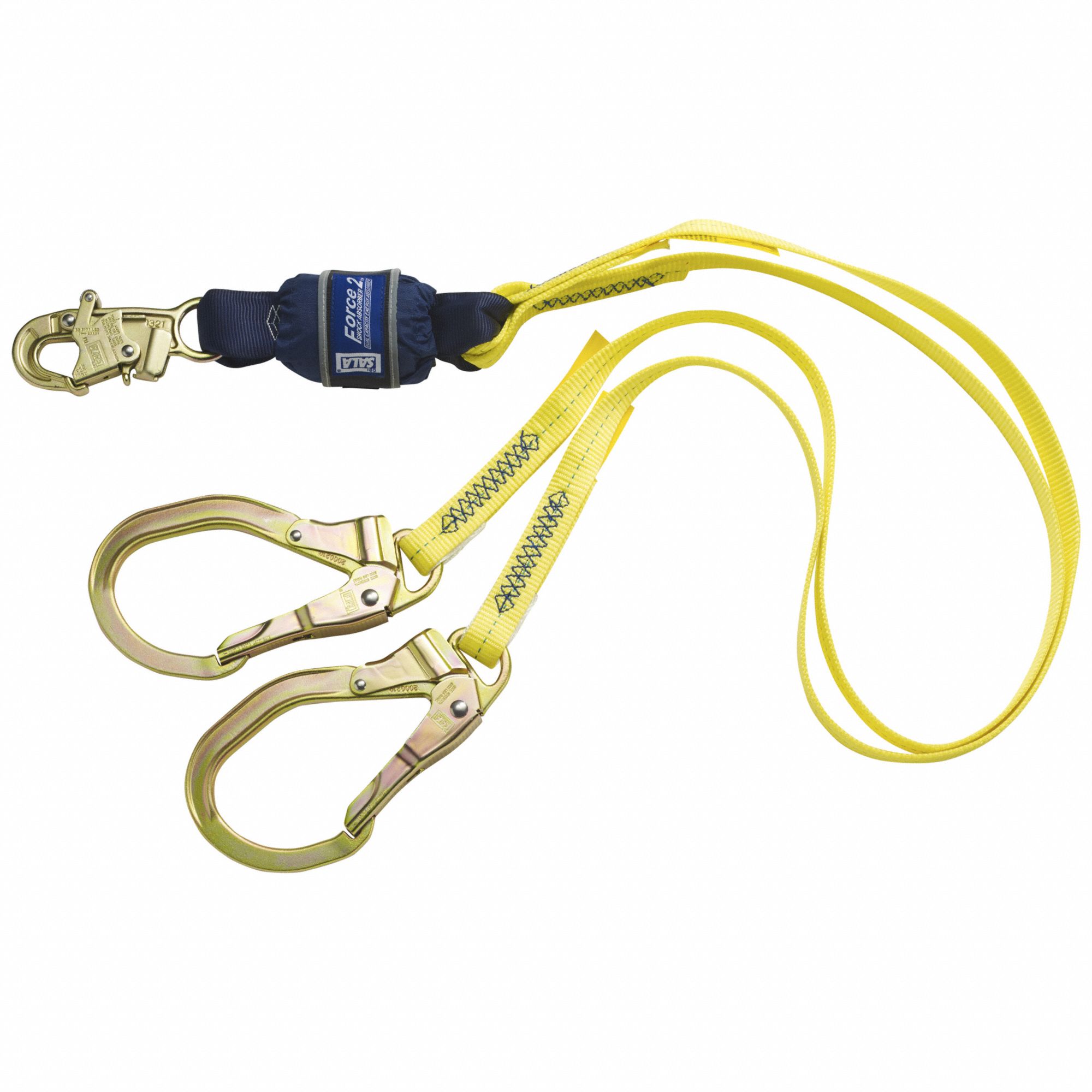 SHOCK-ABSORBING LANYARD, SHOCK PACK, STEEL REBAR HOOK, STEEL SNAP HOOK, 310 LB CAPACITY