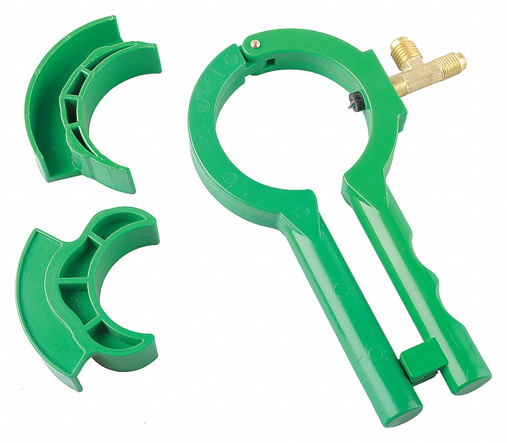SIDE CAN TAP, RIGHT-HAND, GREEN, FOR R-12/R-134A REFRIGERANT TYPE, PLASTIC