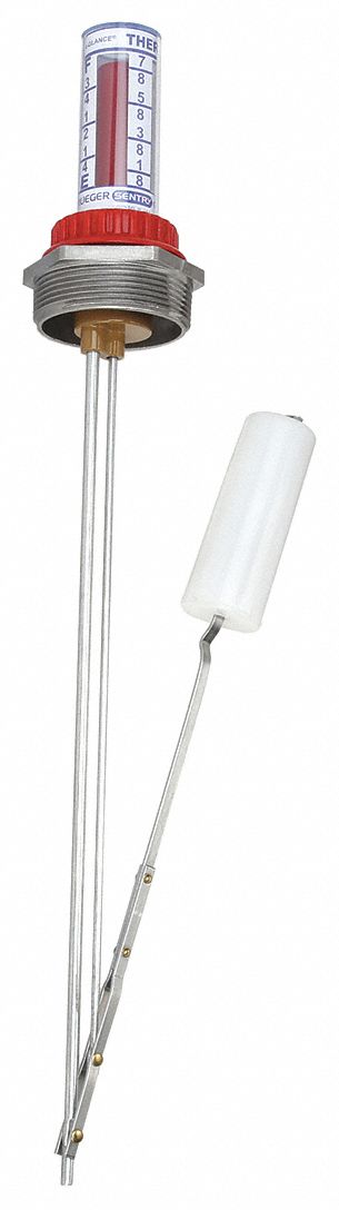 Level Gauge: For 23 in Container Dp, 2 in, Galvanized Steel / HDPE, 0 in Extension Lg