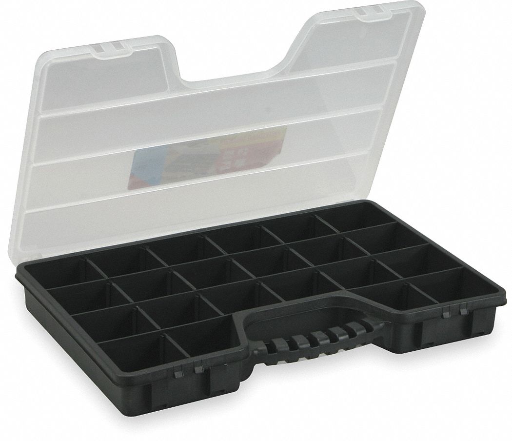 ADJUSTABLE COMPARTMENT BOX, 12⅞ IN X 20 IN X 2½ IN, BLACK, 22 COMPARTMENTS