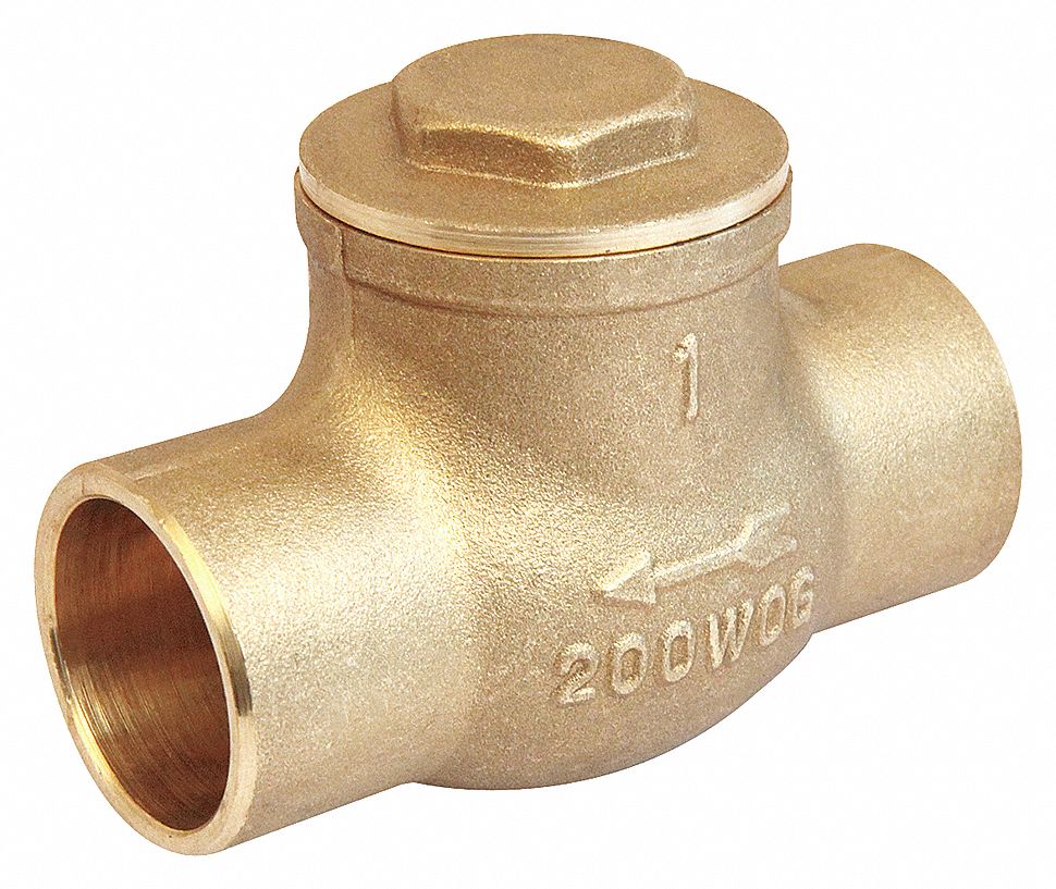SWING CHECK VALVE, SWING, INLINE VALVE BODY, ½ IN PIPE, SWEAT X SWEAT, BRASS