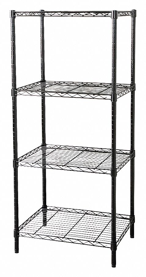 WIRE SHELVING,H63,W48,D18,BLACK,4 S