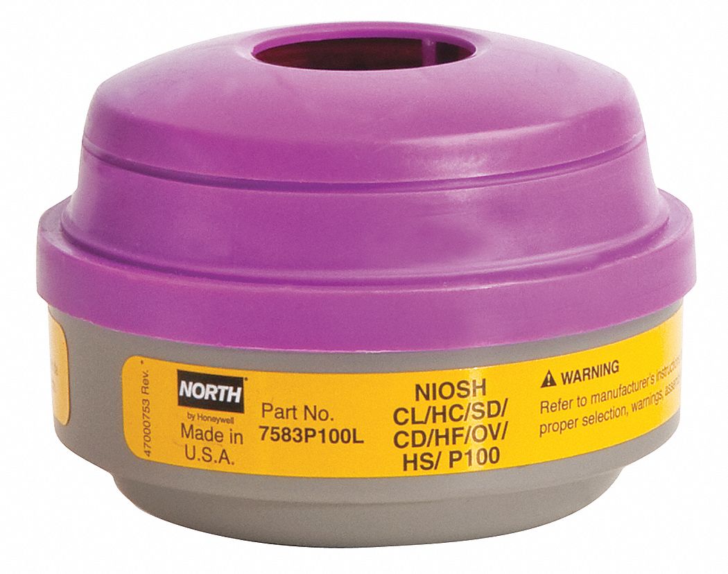 CARTRIDGE, THREADED, APR, NIOSH P100, 99.97% EFFICIENCY, FOR NORTH RESPIRATORS