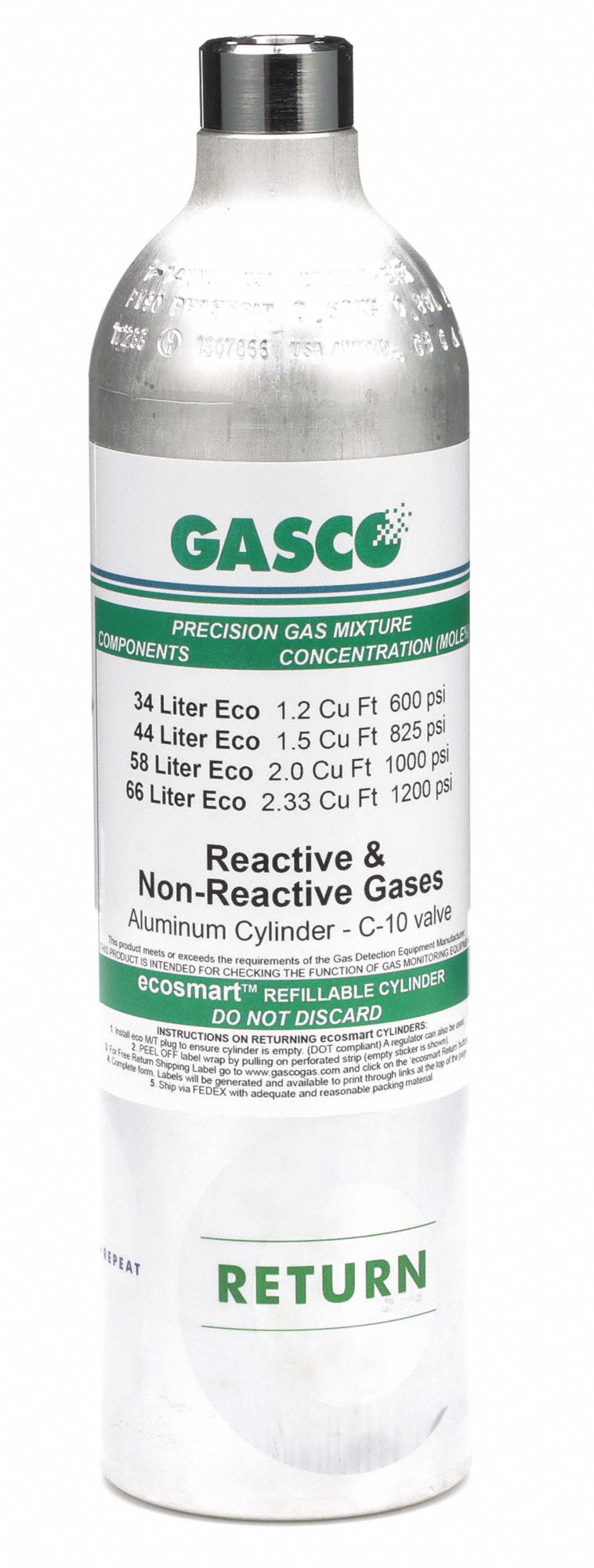 Calibration Gas: Nitrogen, Refillable, +/-5% Accuracy, CH4/CO/O2, Calibration Gas, Cylinder