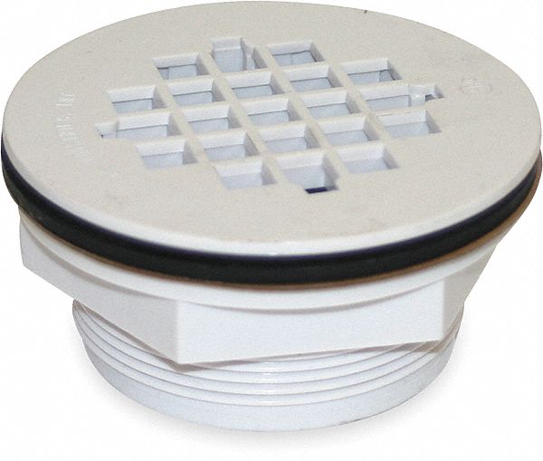 SHOWER DRAIN: 2 IN OVERALL DIAMETER, 4¼ IN OVERALL LG, 2 IN H, PLASTIC