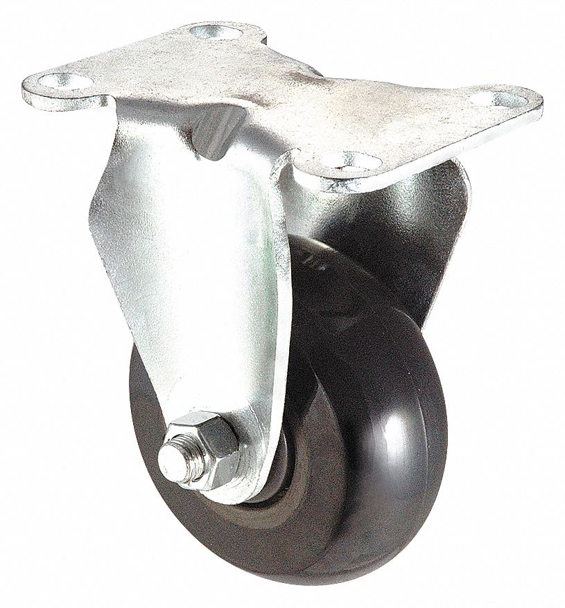 STANDARD PLATE CASTER, 4 IN WHEEL DIA, 350 LB, 5 3/16 IN MOUNTING H, RIGID CASTER
