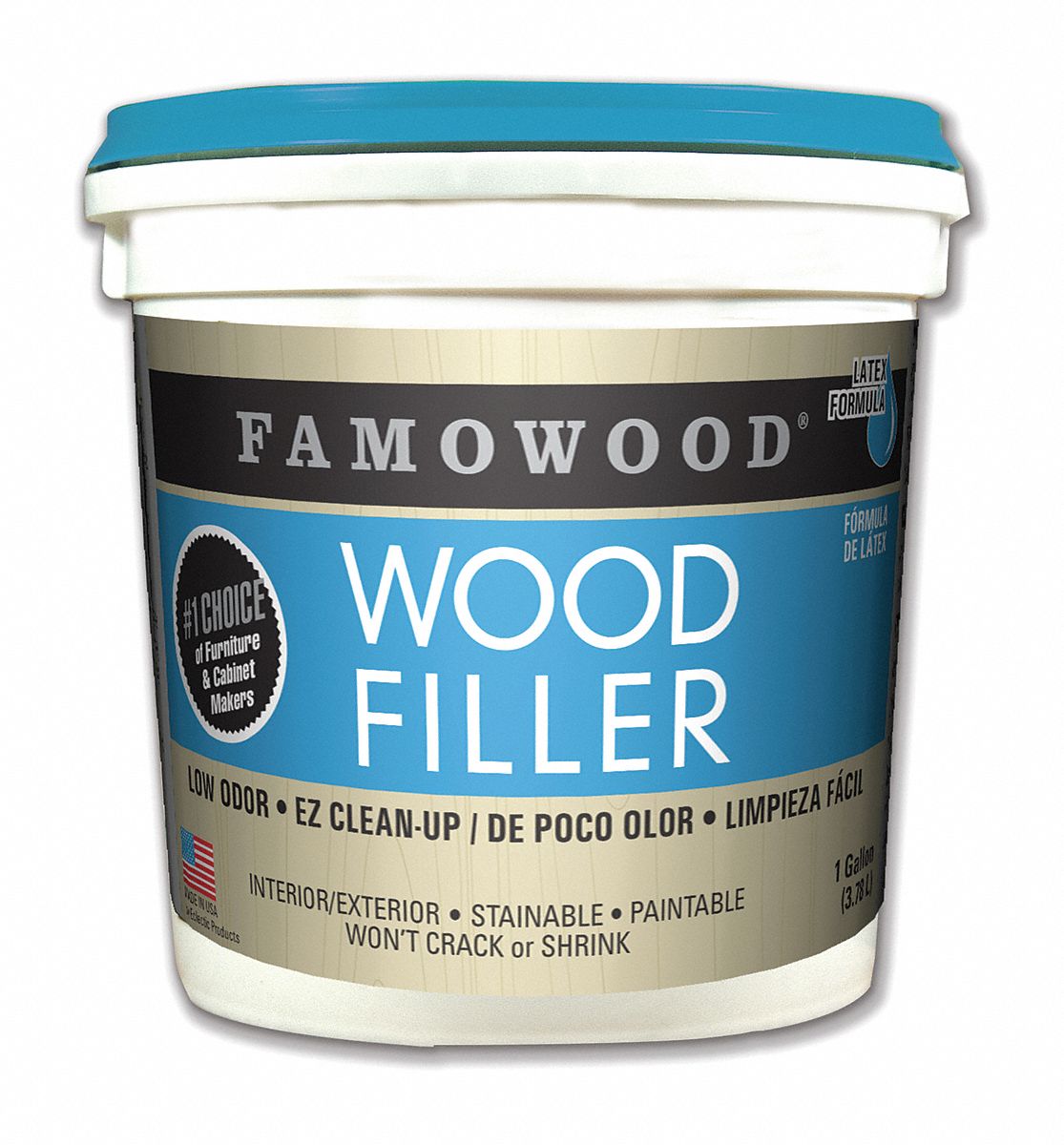 Filler: Original Wood Filler, 192 oz Container Size, Pail, White Pine, Wood Filler