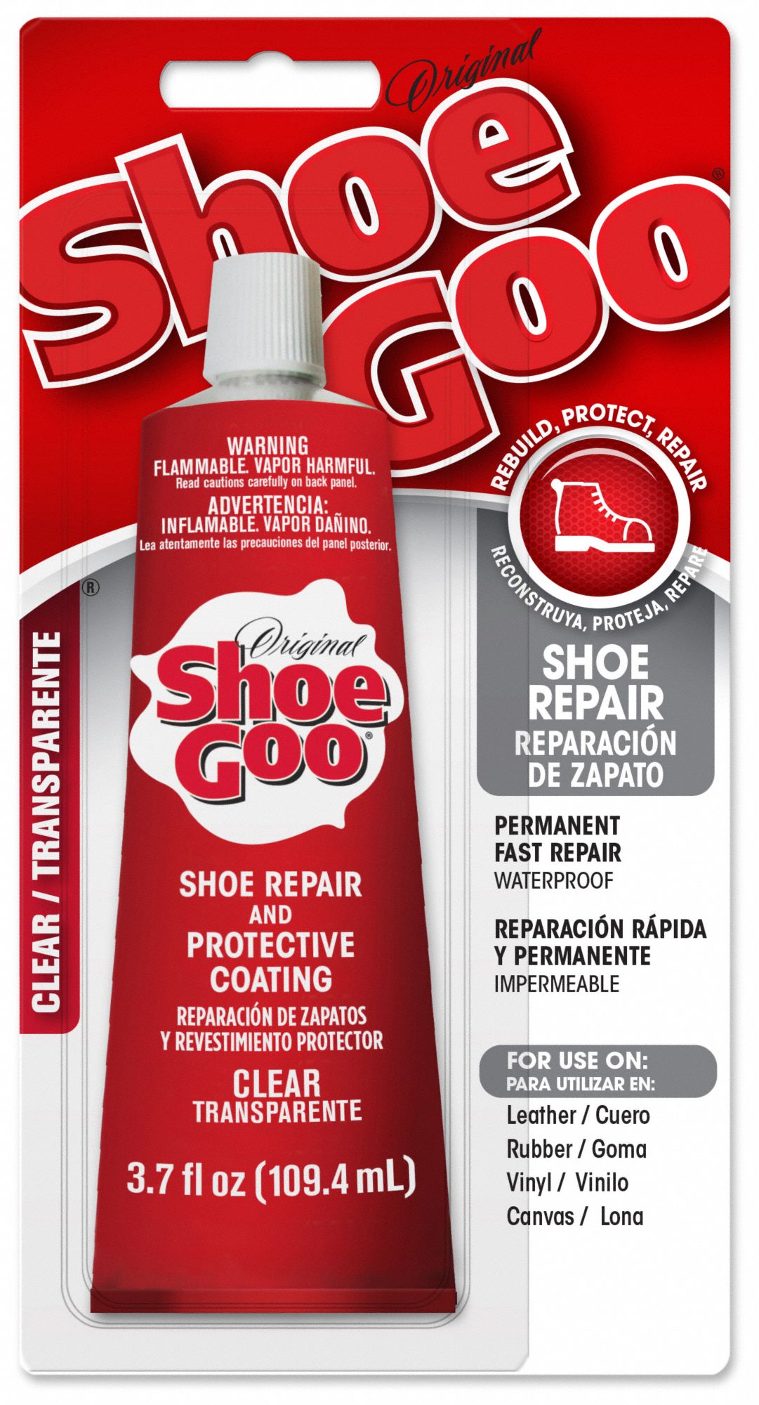 Shoe Repair Glue: Shoe GOO®, Shoe Repair, 3.7 fl oz Container Size, Tube, Clear