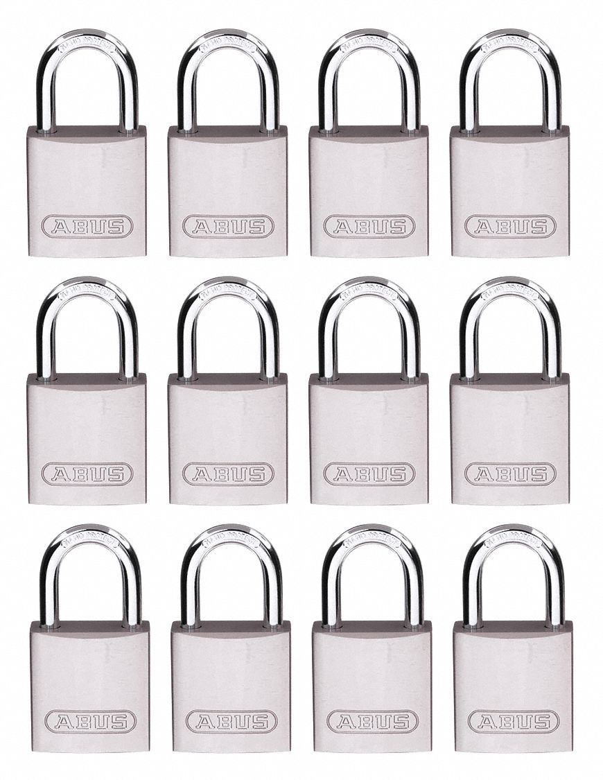 Lockout Padlock: Keyed Alike, Aluminum, Std Body Body Size, Hardened Steel, Std, Silver, ABUS