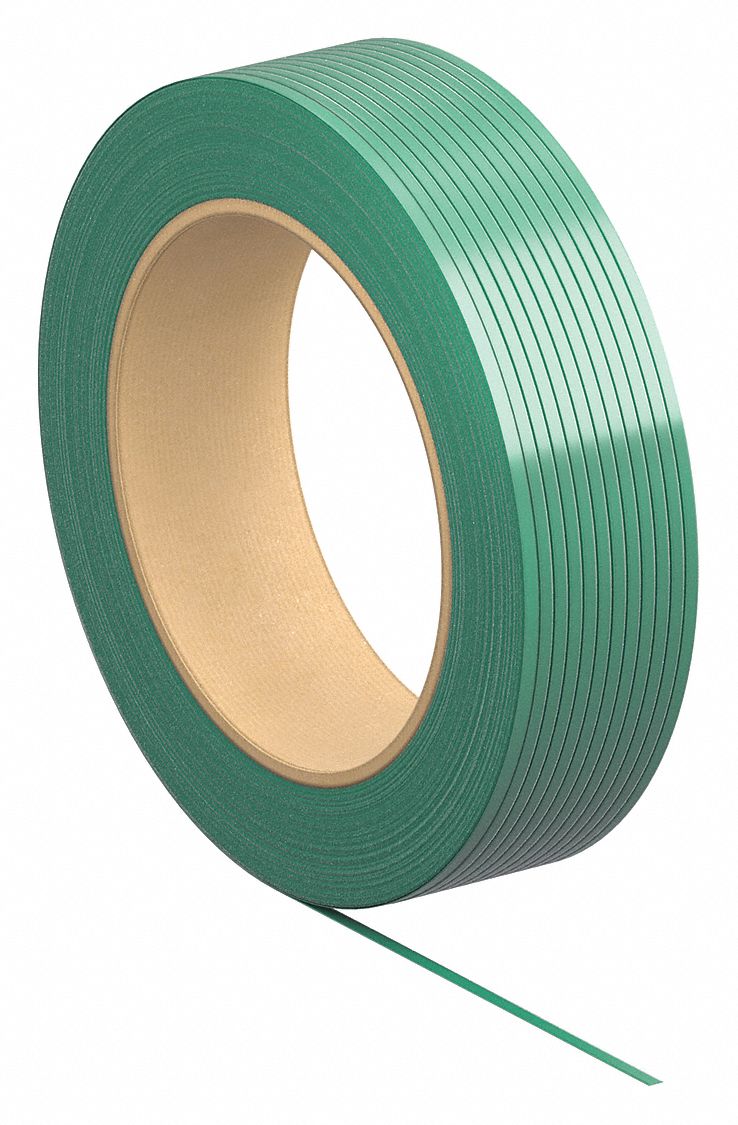 PLASTIC STRAPPING, ½ IN STRAPPING W, 0.021 IN THICK, 600 POUND BREAK STRENGTH