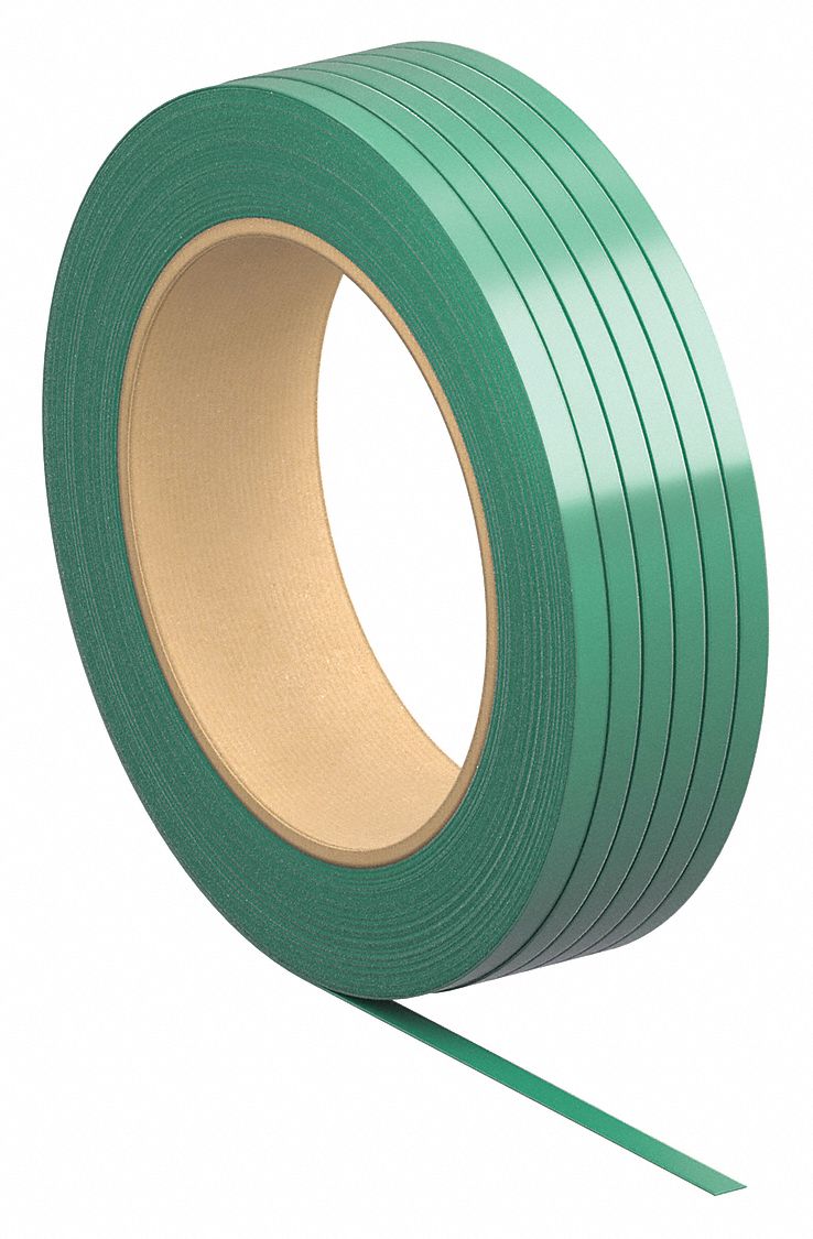 Plastic Strapping: 1 in Strapping Wd, 0.04 in Thick, 2, 500 lb Break Strength, Green