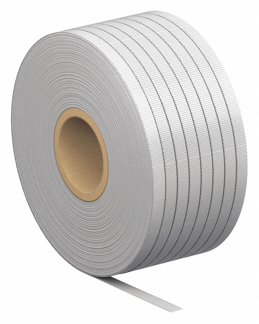 PLASTIC STRAPPING, 1,050 POUND BREAK STRENGTH, 2,100 FT OVERALL L, WHITE