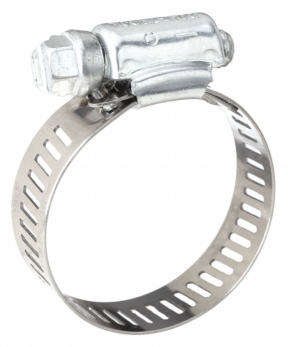 Worm Gear Hose Clamp: 201 Stainless Steel, 1/2 in – 1 1/4 in Clamping Dia,  SAE # 12, 10 PK