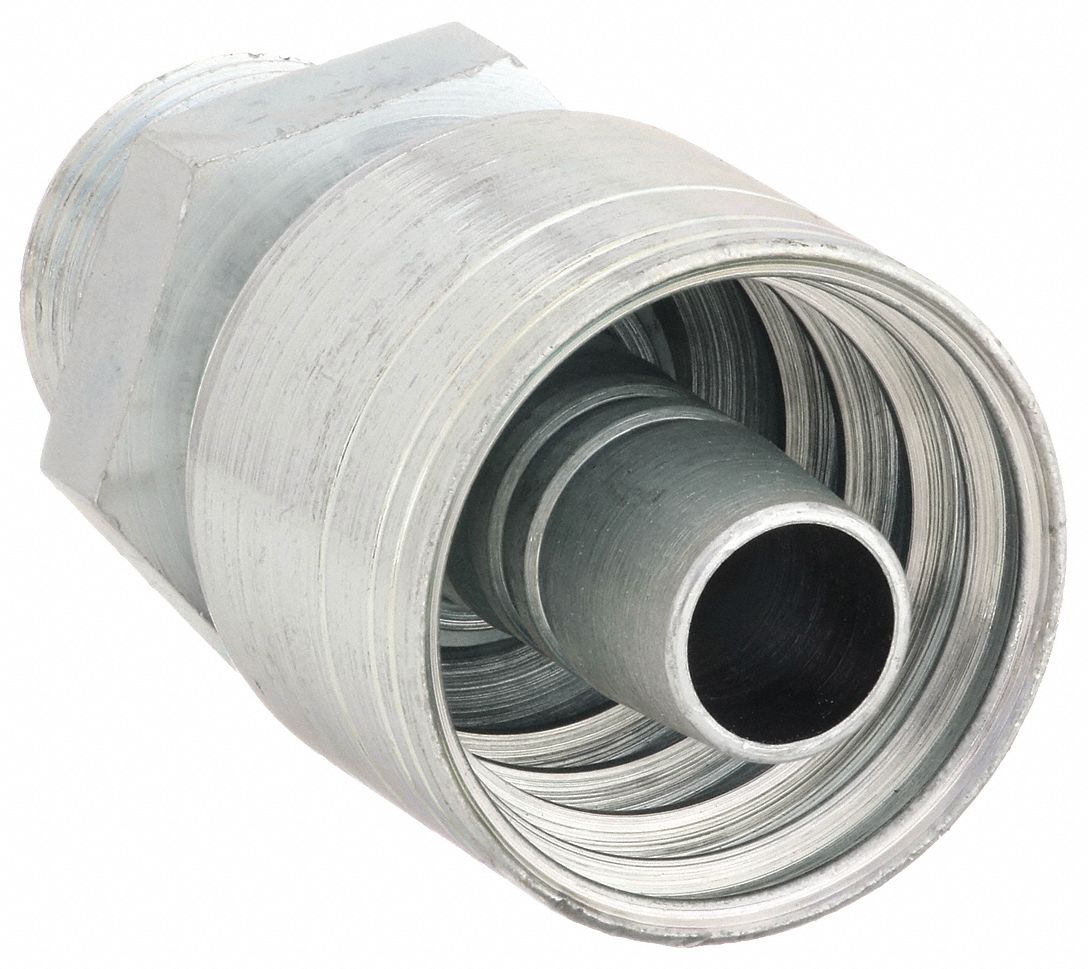 Hydraulic Crimp Fitting: Steel x Steel, Straight, -12 For Hose Dash Size, Male x Genderless