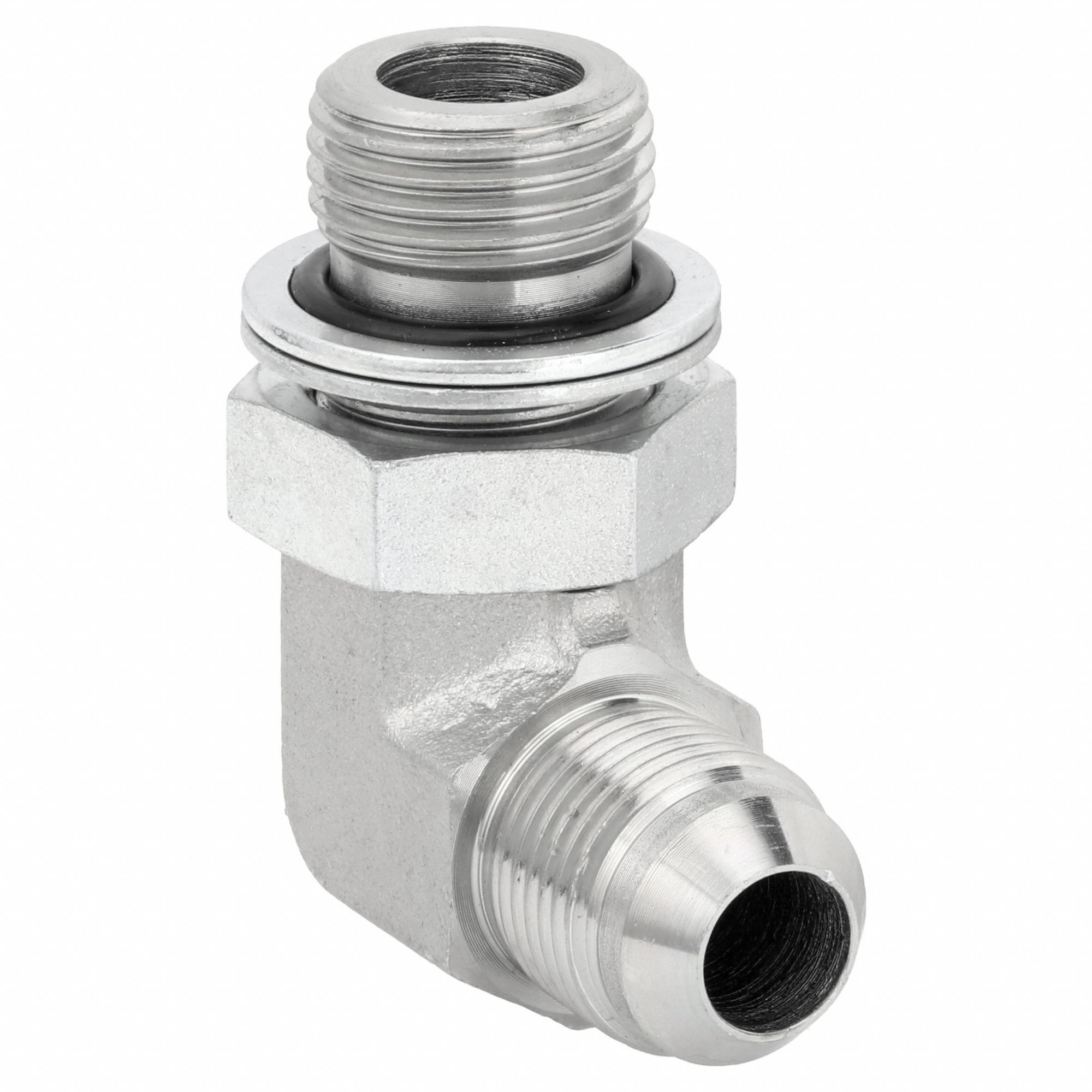 Hydraulic Hose Adapter: 1/2 in x 1/2 in Fitting Size, Male x Male, NPTF x NPTF, Rigid, 90° Elbow