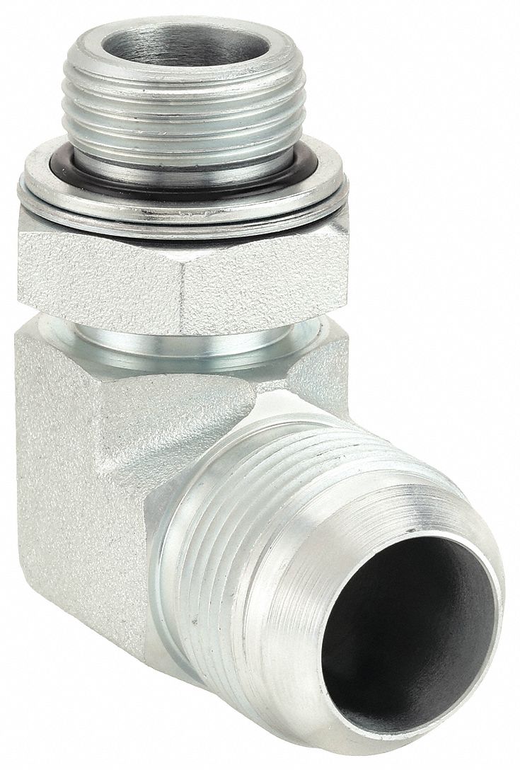 Hydraulic Hose Adapter: 1 in x 27 mm Fitting Size, Male x Male, Metric x JIC, Rigid, 90° Elbow