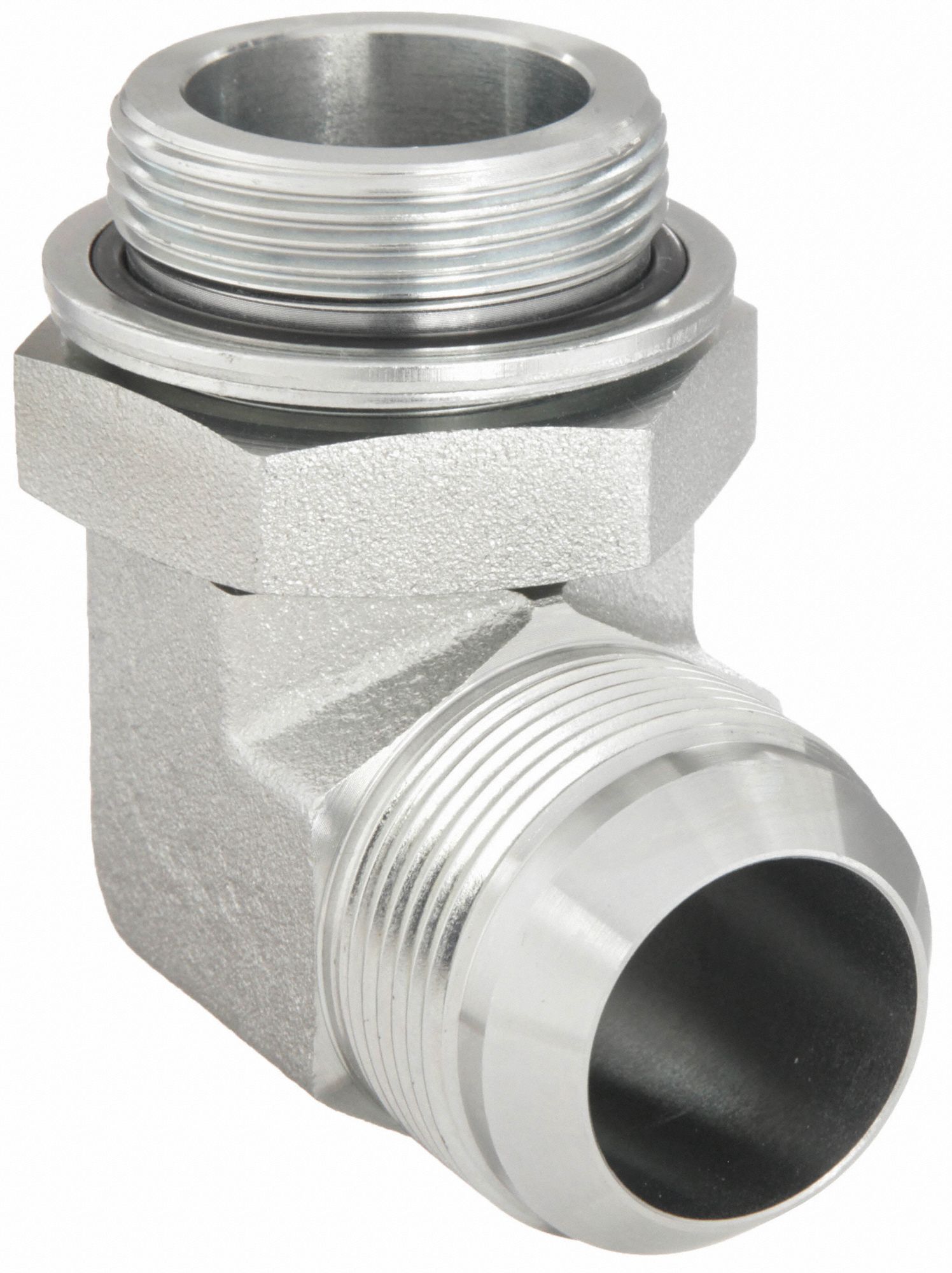 Hydraulic Hose Adapter: 1 1/4 in x 42 mm Fitting Size, Male x Male, Metric x JIC, Rigid, 90° Elbow