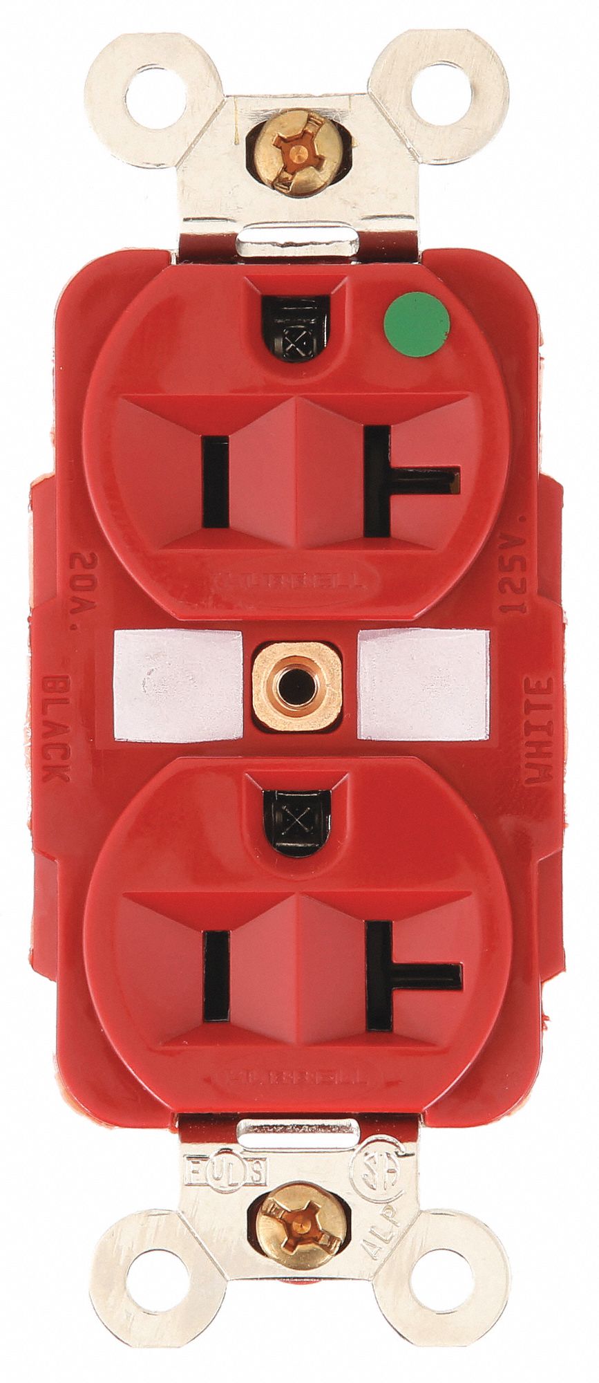 RÉCIPIENT, PRISE DOUBLE, NYLON, 125 V CA, COURANT NOMINAL 20 A, BORNES À VIS, 5-20R, 10 AWG, ROUGE