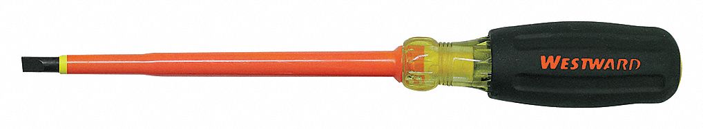 INSULATED SLOTTED SCREWDRIVER, 3/8 IN TIP SIZE, 12 3/4 IN OVERALL L, 8 IN SHANK L