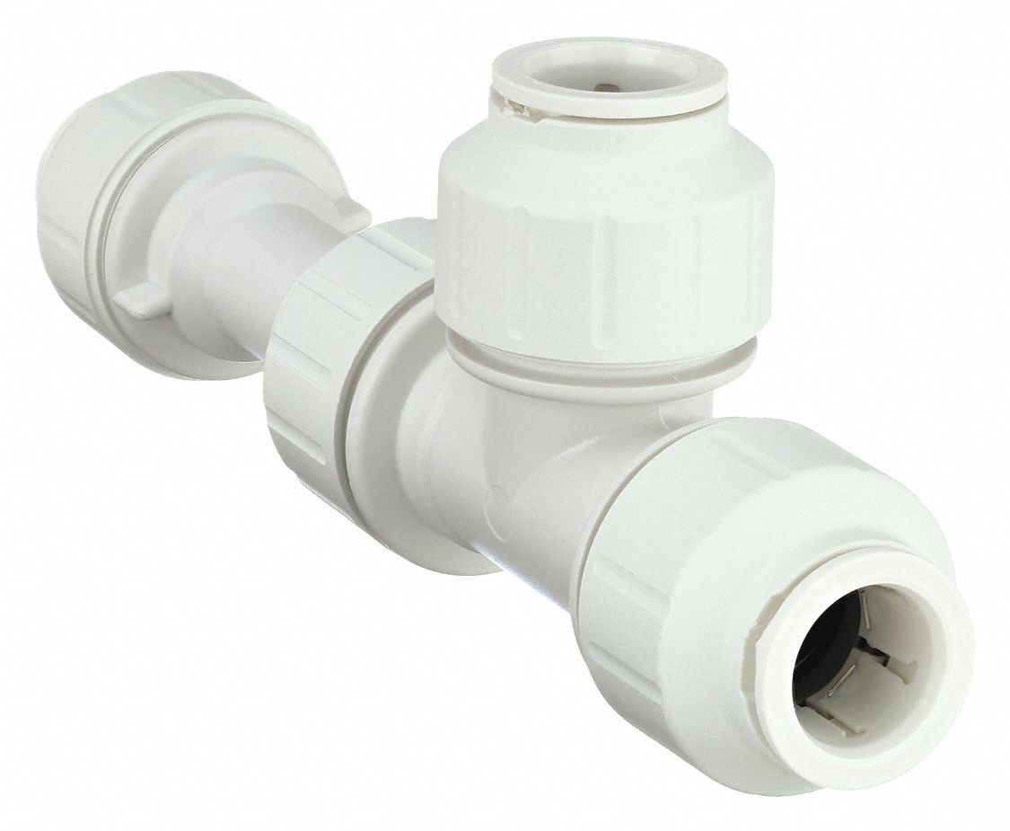 Push-Fit Tee Fitting: Tee, 1/2 in OD x 1/2 in OD x 1/2 in OD Size, Plastic