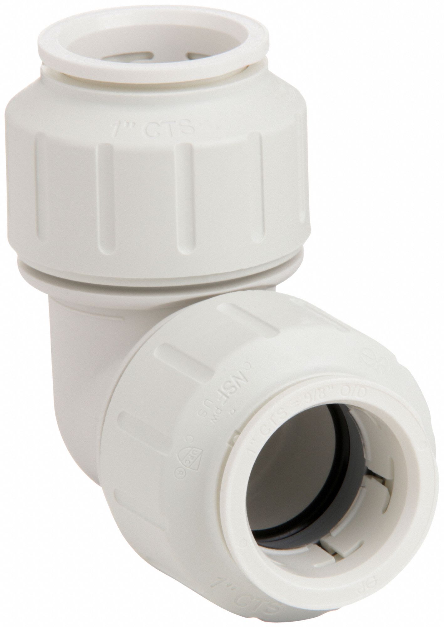 Push-Fit Elbow Fitting: 1 in OD x 1 in OD Size, Push-to-Connect x Push-to-Connect