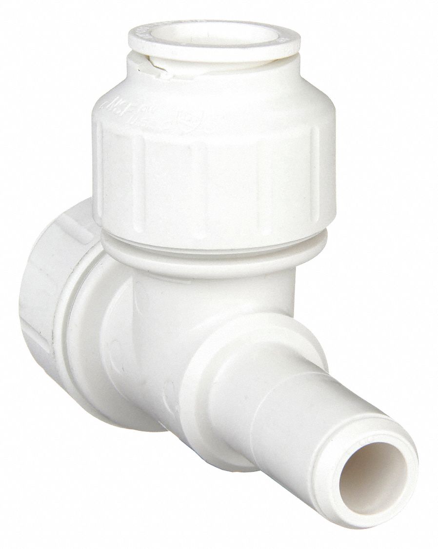 Push-Fit Tee Fitting: 1/2 in OD x 1/2 in OD x 1/2 in OD Size, Plastic, Adapter