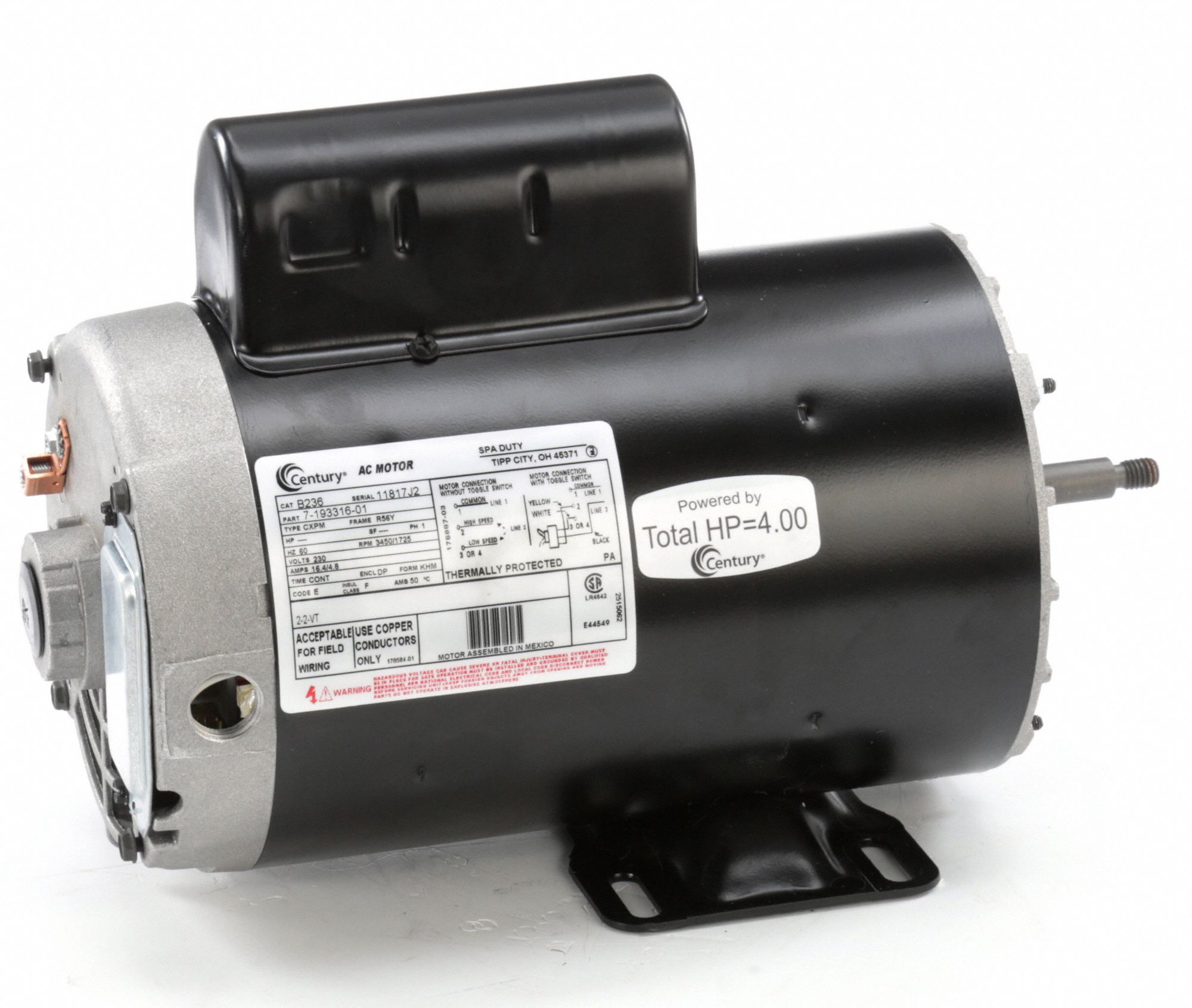 CENTURY Pool Pump Motor, 5, 5/8 HP, Permanent Split Capacitor