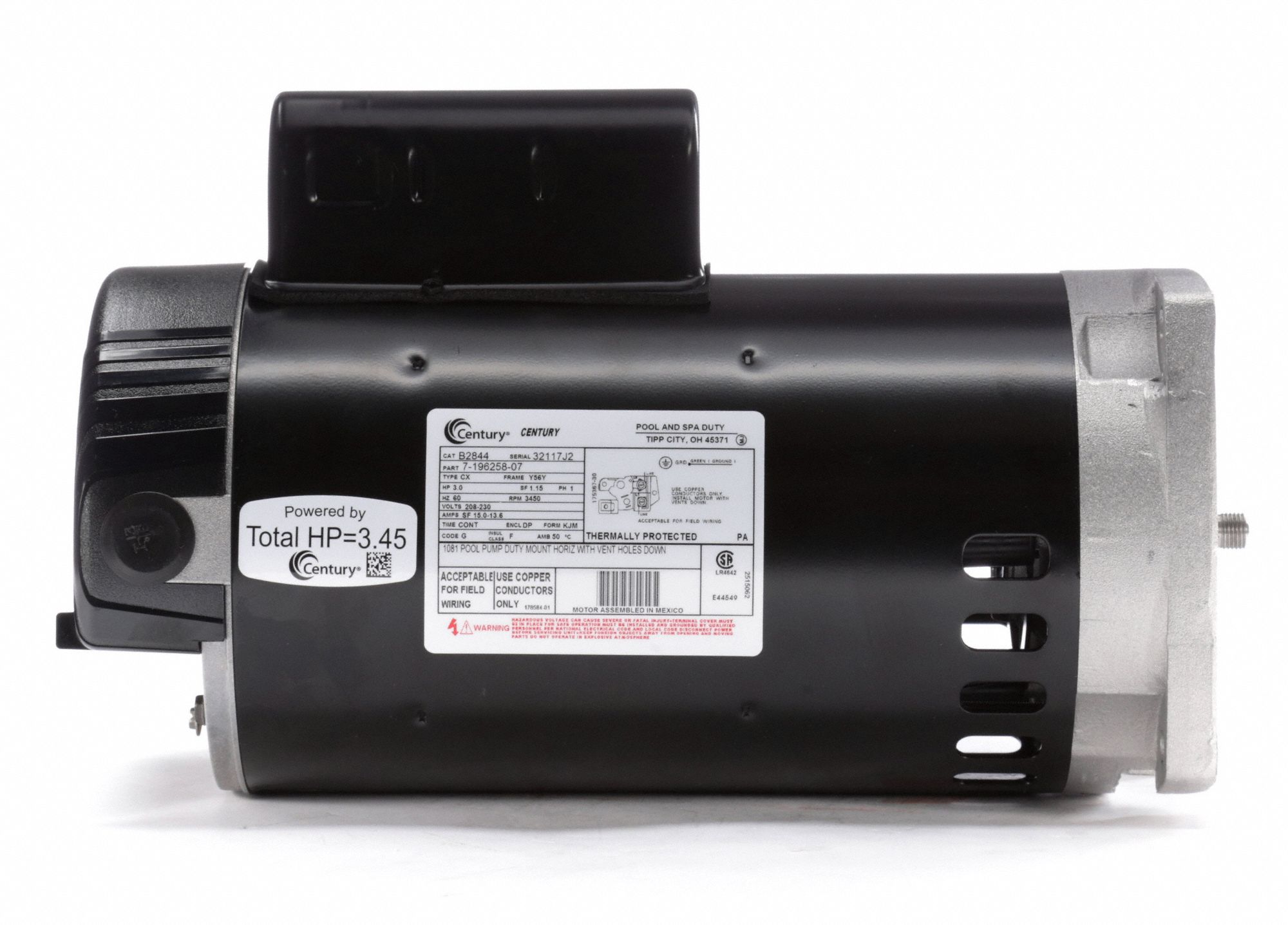 CENTURY Pool Pump Motor, 3 HP, Permanent Split Capacitor, Nameplate RPM