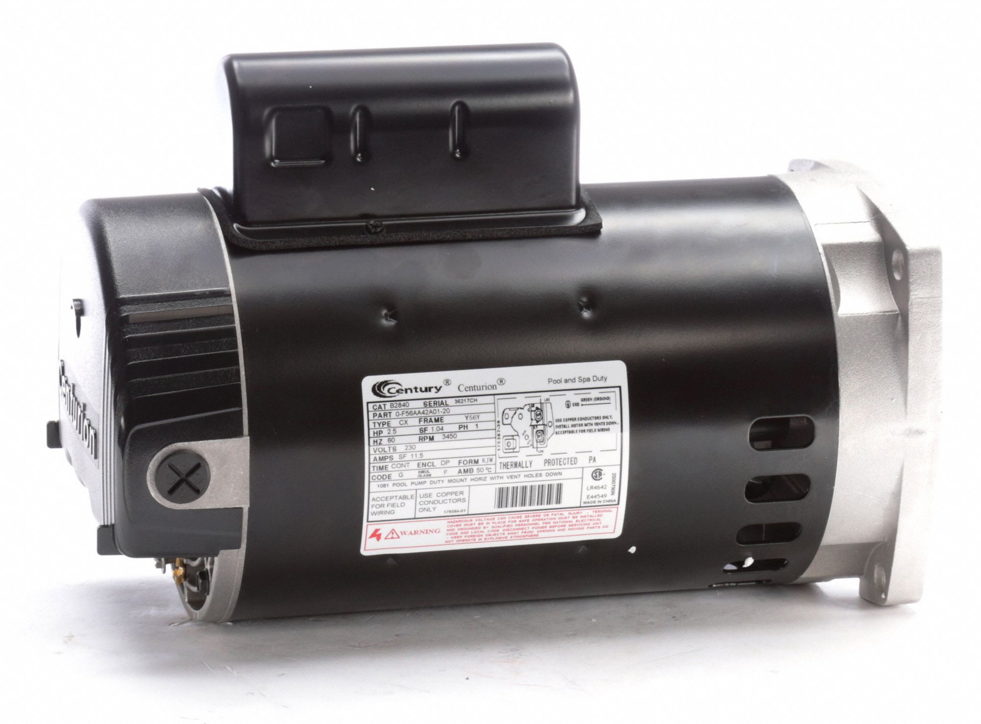 Century Pool Pump Motor 2 12 Hp Permanent Split Capacitor Nameplate Rpm 3450 56y Frame 0120