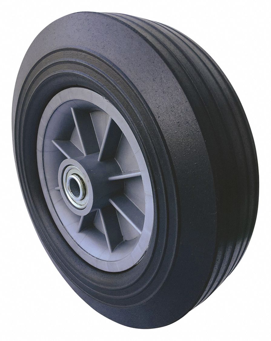 FLAT-FREE SOLID RUBBER WHEEL, 10 IN WHEEL DIA, 2 IN WHEEL W, 550 LB, ⅝ IN FOR AXLE SIZE