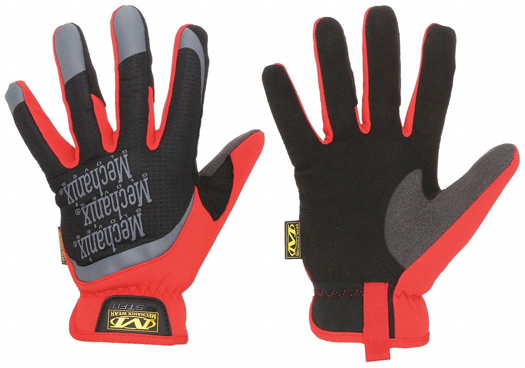 FASTFIT MECHANICS GLOVES, M (9), FULL FINGER, SYNTHETIC LEATHER, RED