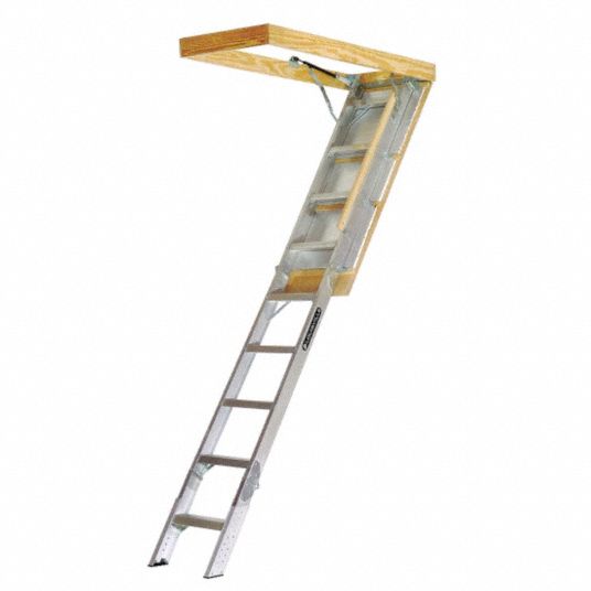 LOUISVILLE Aluminum Attic Ladder, 7 ft 9 in to 10 ft Ceiling Height ...